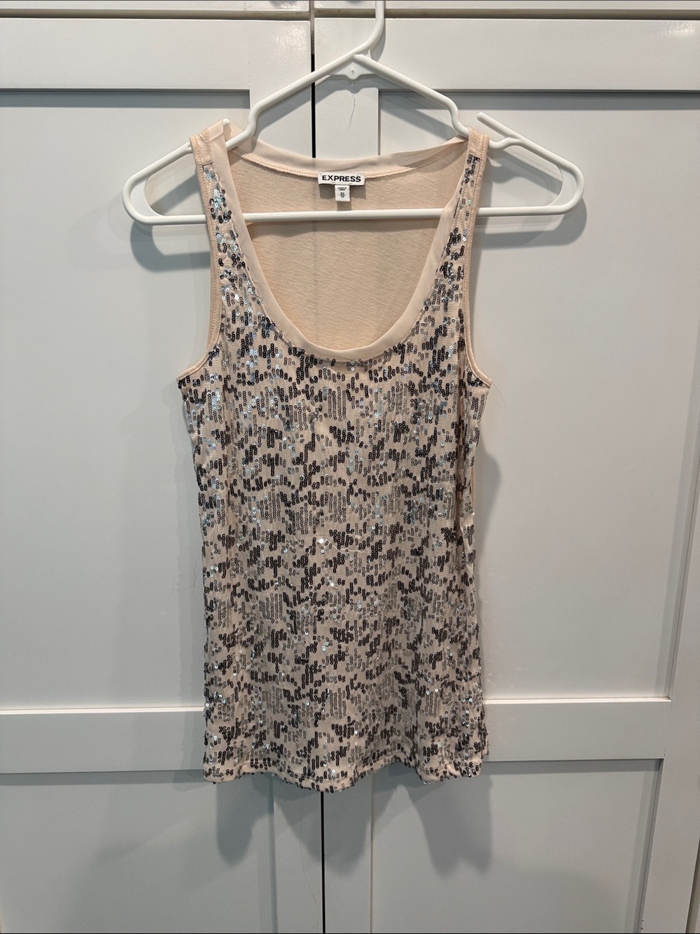 Express Sequin Tank Top in Blush and Silver